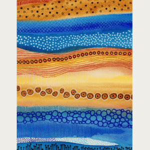 Abstract watercolor with circles and marks in vibrant colors for artistic inspiration.
