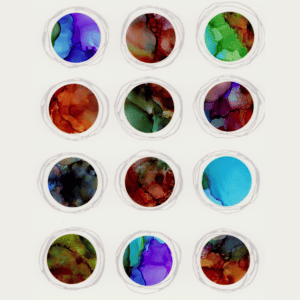 Colorful watercolor paint splashes in a collage layout for artistic inspiration.