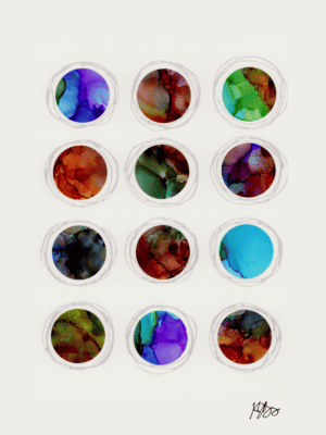 Colorful watercolor paint splashes in a collage layout for artistic inspiration.