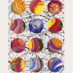 Vibrant watercolor paint splashes and abstract designs in a creative collage layout.