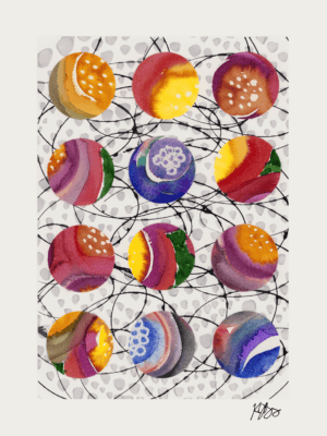 Vibrant watercolor paint splashes and abstract designs in a creative collage layout.